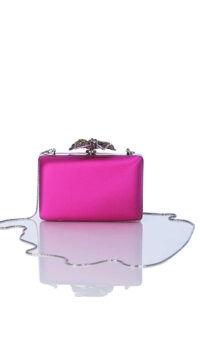 CHIARAP ‘FLOWER’ SATIN CLUTCH – FUSHIA PINK