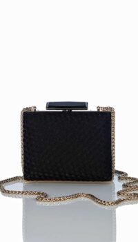 CHIARAP WOVEN SATIN CLUTCH – BLACK
