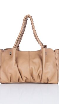 MINNOZZI ‘RUFFLE’ LEATHER SATCHEL – BROWN