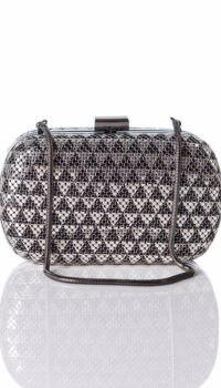 WHITING & DAVIS TRIANGLE DECO CLUTCH – BLACK/SILVER