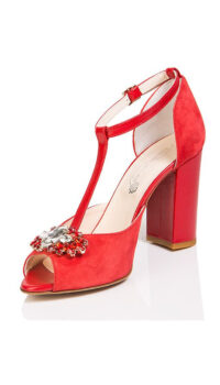 DANILO DI LEA SUEDE AND LEATHER ‘T-BAR’ SANDAL – RED