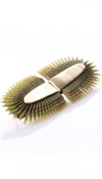 PACA PECA ARECA PARCHMENT AND BRASS BROOCH – GREEN