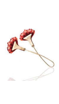 PACA PECA BROMELIA PARCHMENT AND BRASS BROOCH – RED