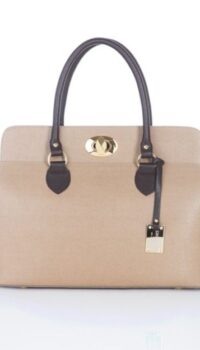 GIORDANO – TWO-TONE SAFFIANO LEATHER SATCHEL – CAMEL