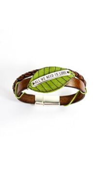 DALLAITI LEATHER AND SUEDE BRACELET – BROWN/GREEN
