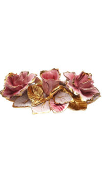 CERAMICHE D’ARTE PAINTED CERAMIC ROSE CANDLE STAND – PINK/GOLD